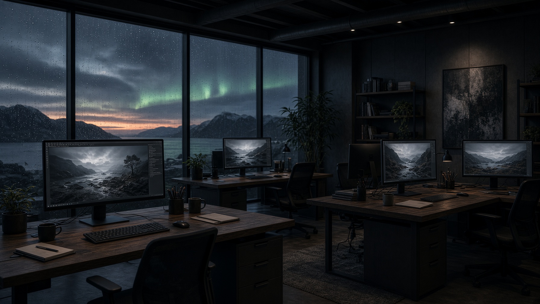 The Great Falls studio at dusk